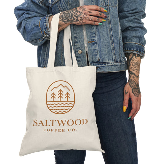 Saltwood Coffee Co. natural tote bag, flat front view